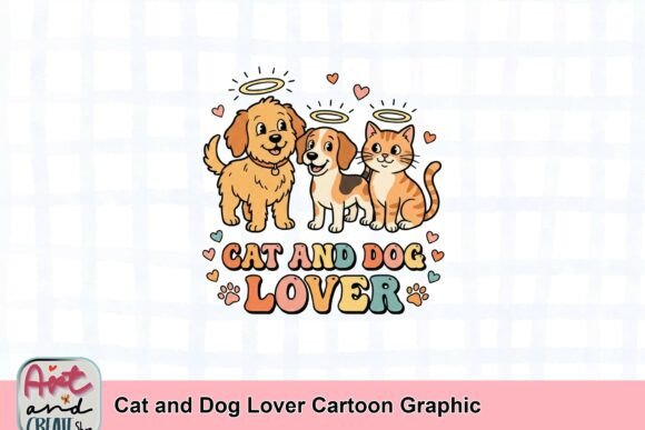 Cat and Dog Lover Cartoon Graphic: A Heartfelt Design Asset