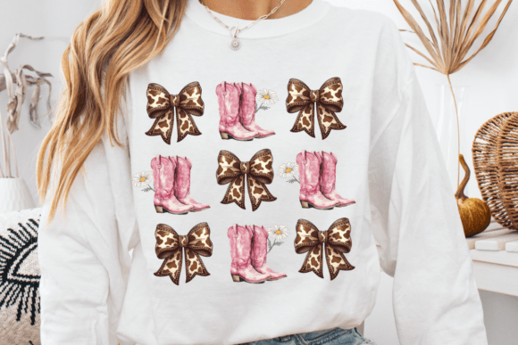 Charming Western Style: The Boots and Pink Bows Digital Graphic