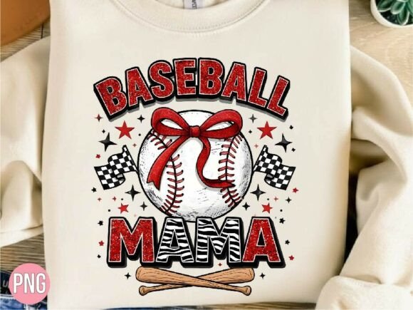Glitter Baseball Mama Bow Graphic PNG for Creative Projects