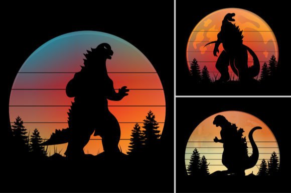 Godzilla Sunset T-Shirt Design: Retro Grunge Graphic for Apparel